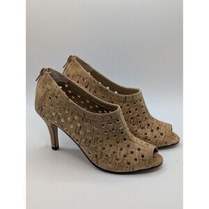VANELI Perforate Cork Heels Peeptoe Zip Closure Size 6M